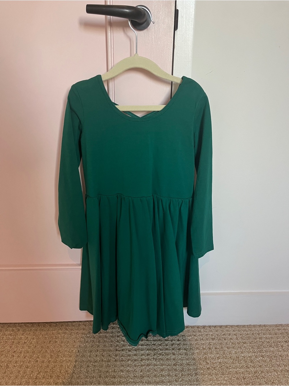 Girls' Green Long-Sleeve Casual Twirl Dress